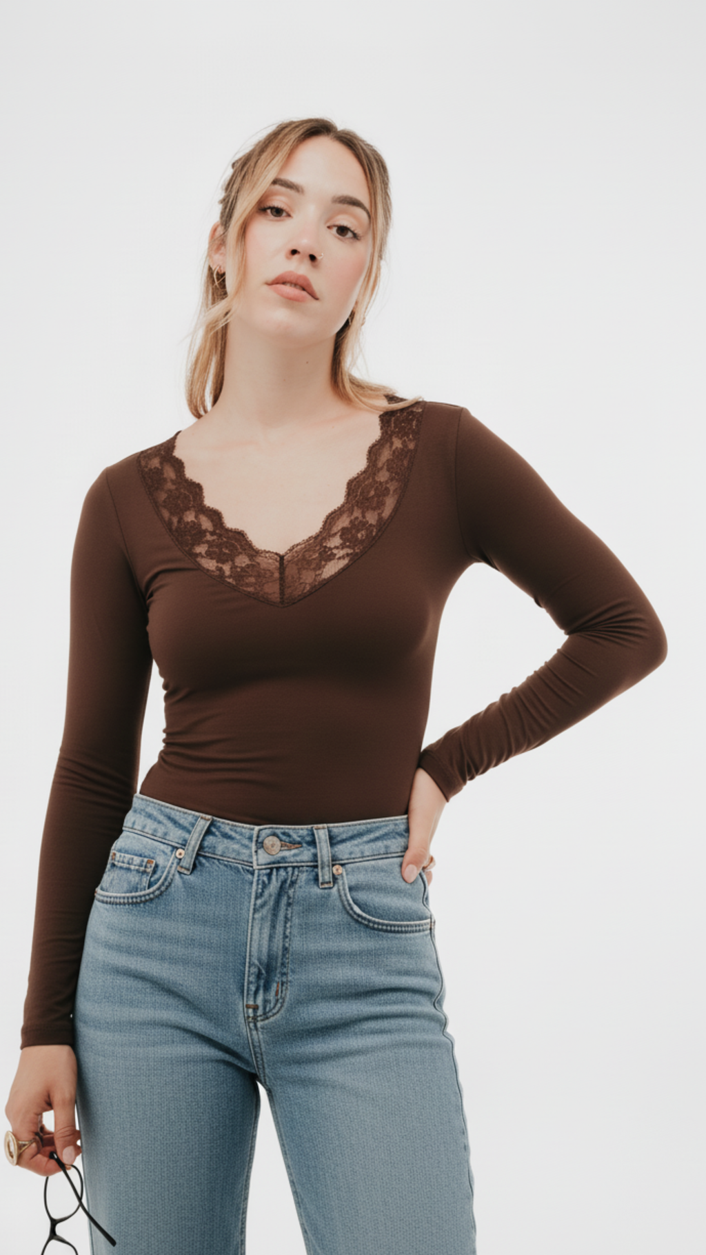 Camiseta Tactel Manga Larga con Blonda