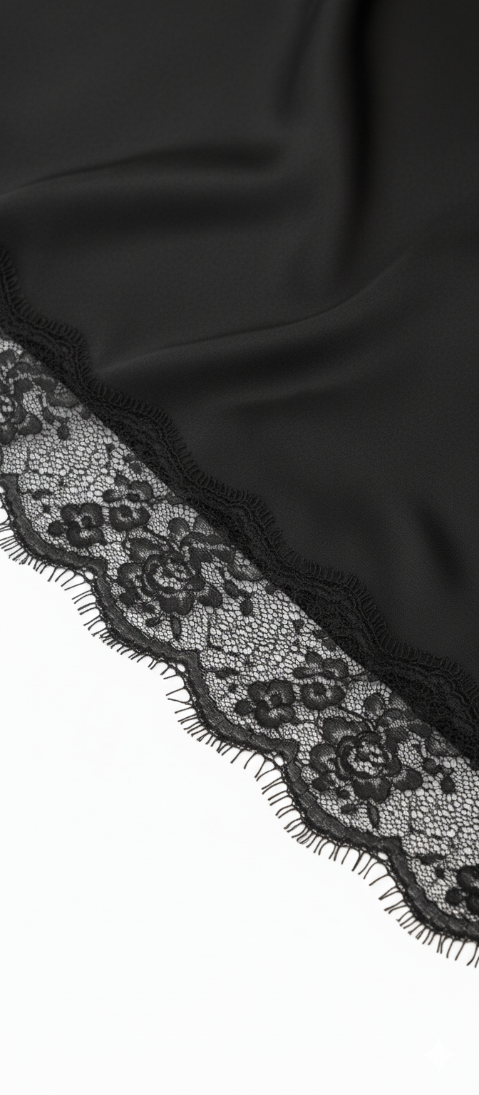 Vestido Lencero Satén Asimétrico con Blonda