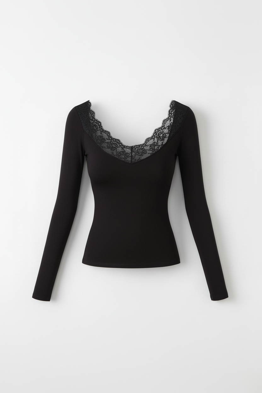 Camiseta Tactel Manga Larga con Blonda